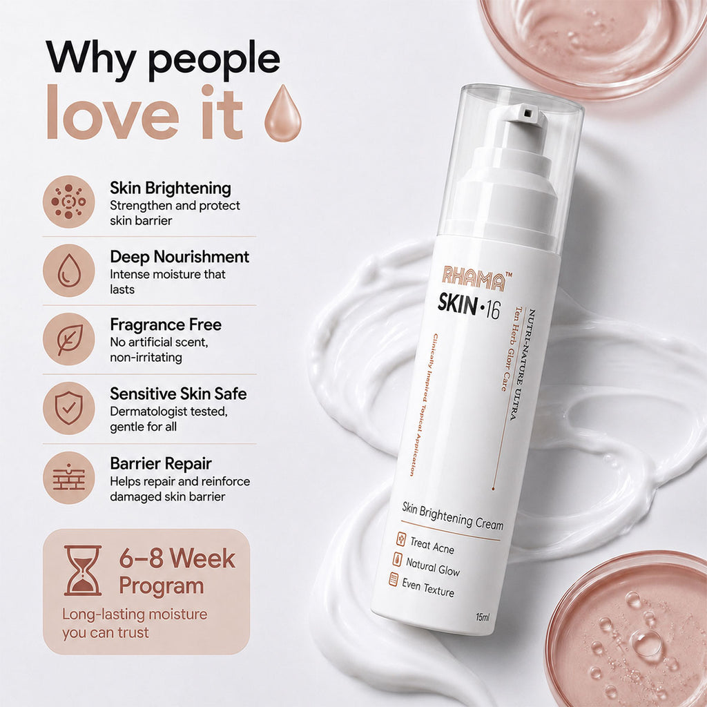 RHAMA Skin.16 Cream | Helps Dark Spots, Acne Marks & Pigmentation Removal | Glass Skin Glow | 15ml