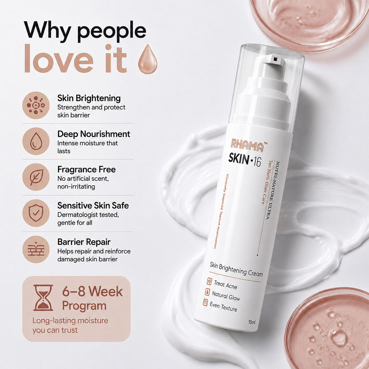 RHAMA Skin.16 Cream | Helps Dark Spots, Acne Marks & Pigmentation Removal | Glass Skin Glow | 15ml