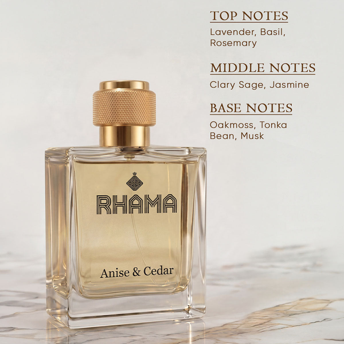 RHAMA Anise & Cedar 50 ml perfume top, middle and base notes