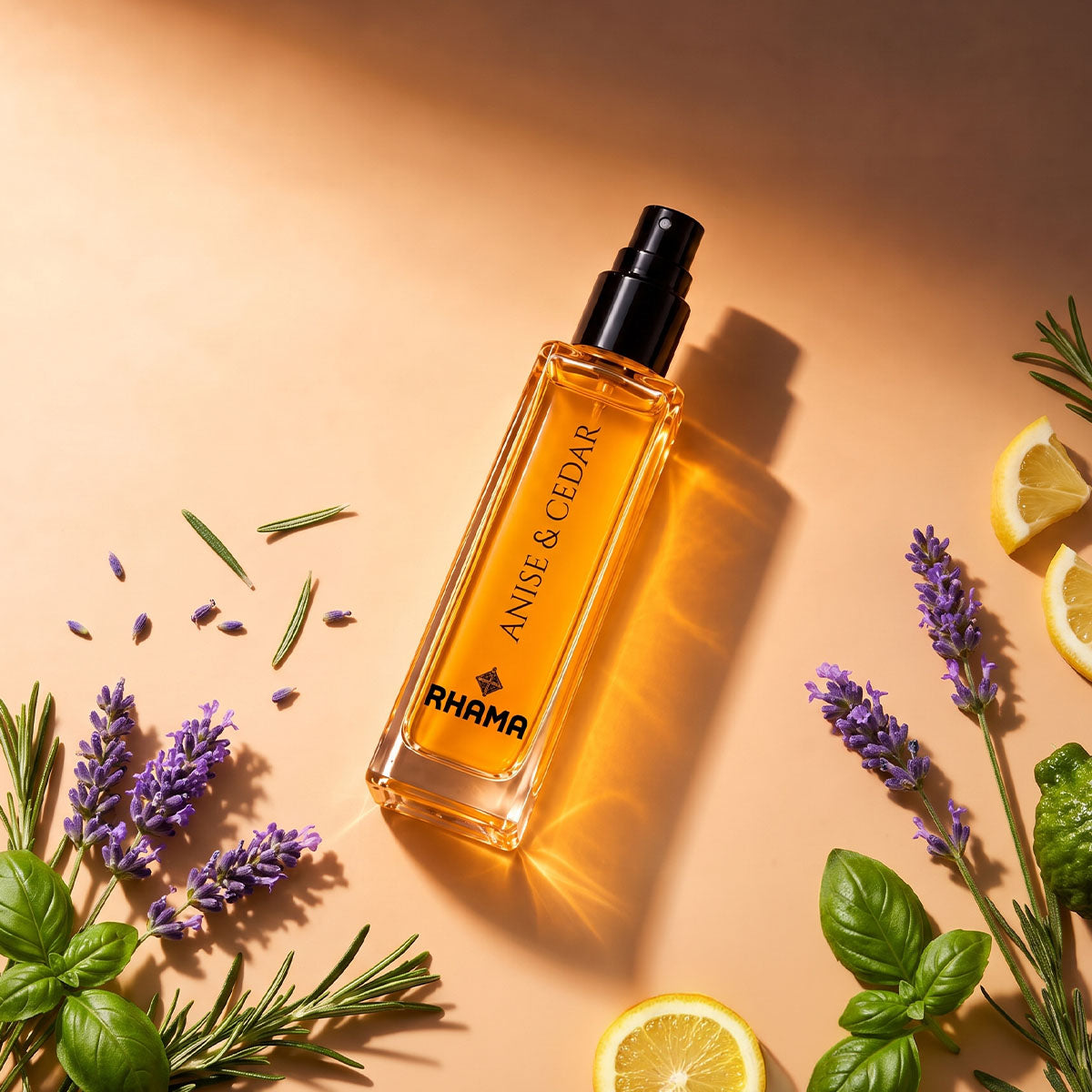 Rhama Anise & Cedar 8 ml perfume — angled bottle view