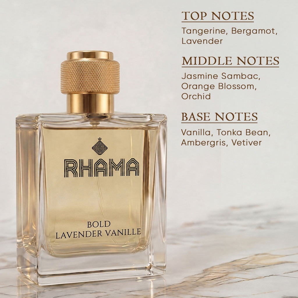 RHAMA Bold Lavender Vanille 50 ml perfume top, middle and base notes