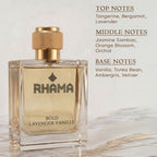 RHAMA Bold Lavender Vanille 50 ml perfume top, middle and base notes