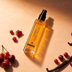 Rhama Cherry Berry Blush 8ml perfume bottle viewed from above with fragrance styling