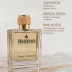 RHAMA Ginger Cedarwood 50 ml perfume top, middle and base notes