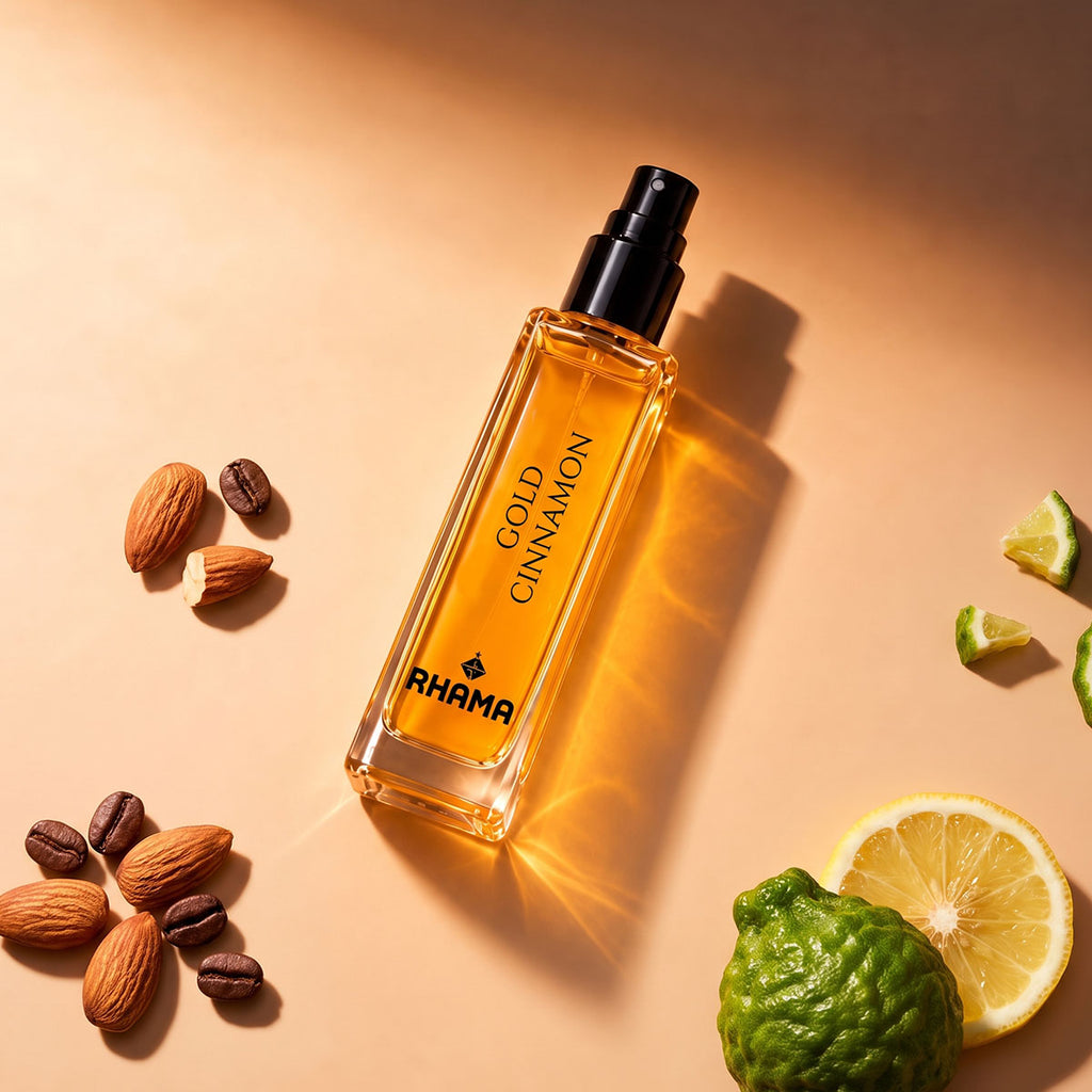 Rhama Gold Cinnamon 8 ml perfume — angled bottle view