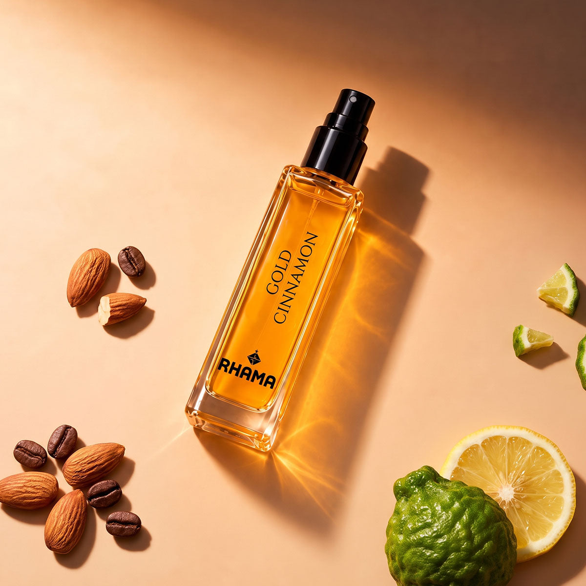 Rhama Gold Cinnamon 8 ml perfume — angled bottle view