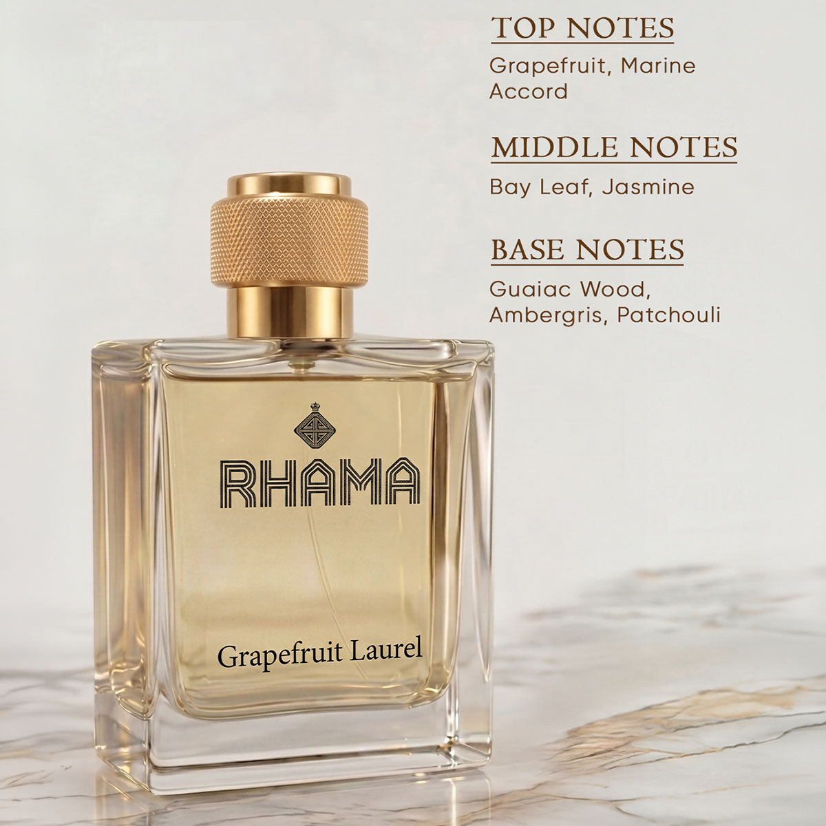 RHAMA Grapefruit Laurel 50 ml perfume top, middle and base notes