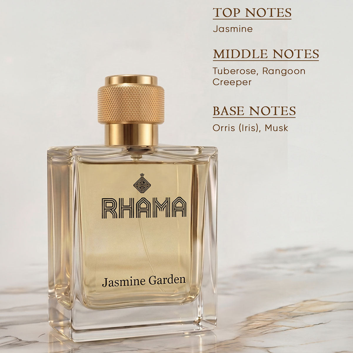 RHAMA Jasmine Garden 50 ml perfume top, middle and base notes