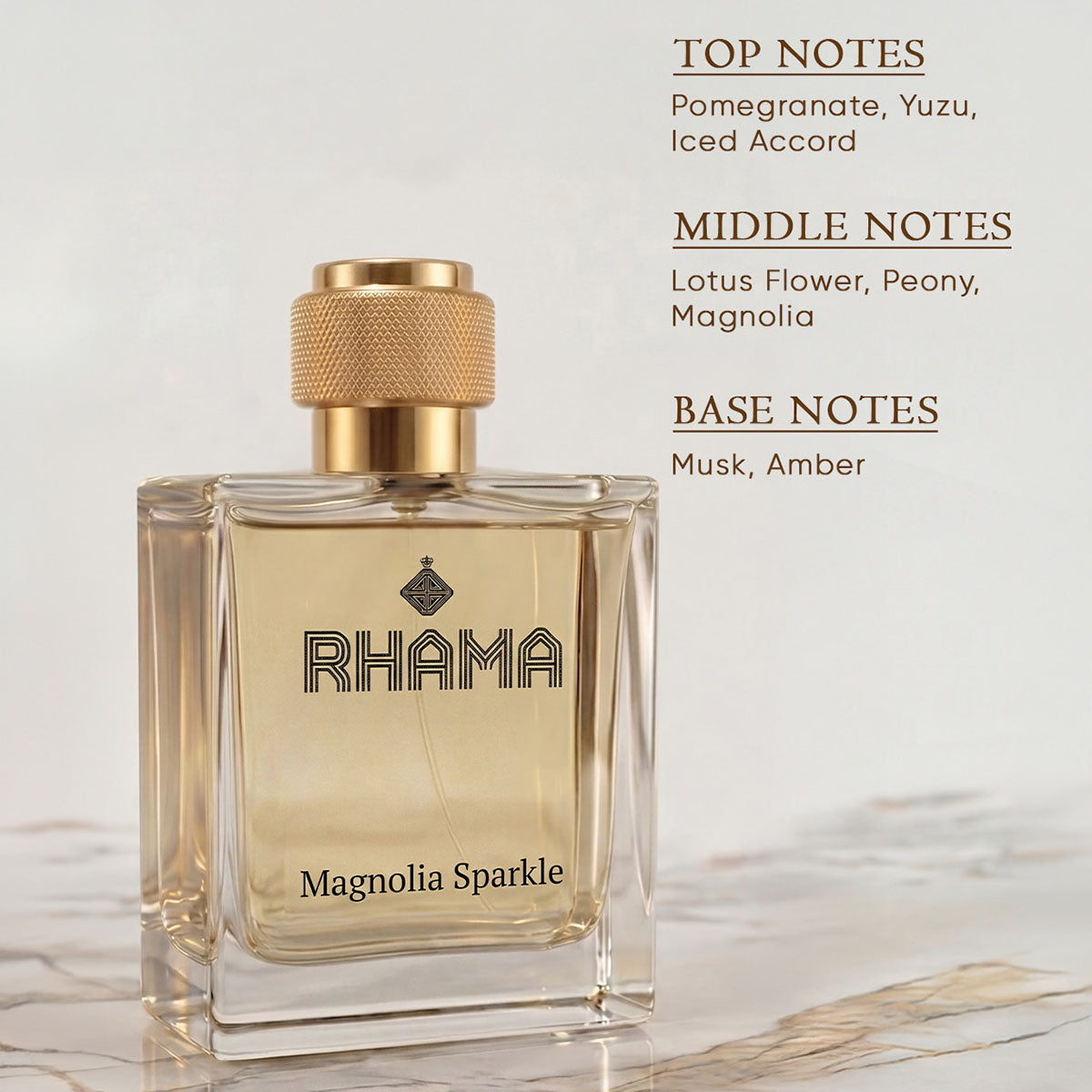 RHAMA Magnolia Sparkle 50 ml perfume top, middle and base notes