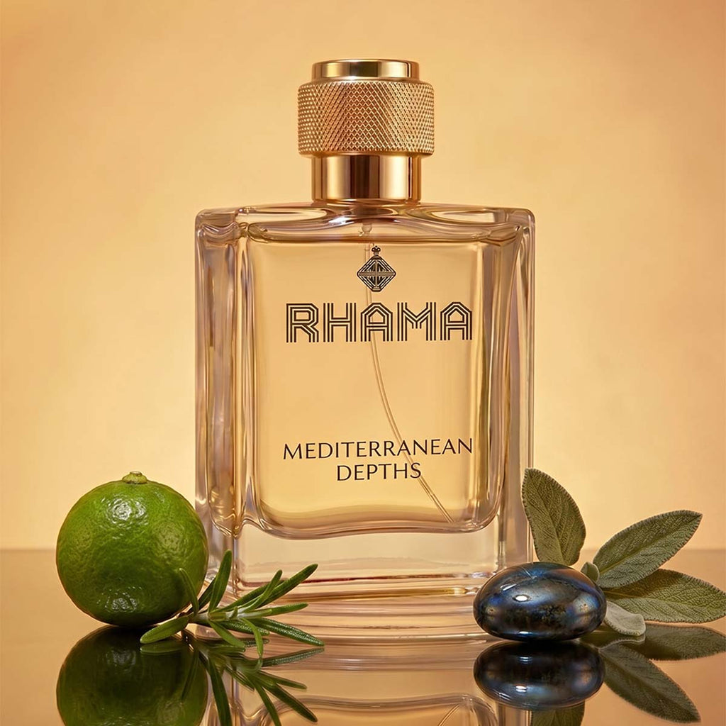 RHAMA Mediterranean Depths 50 ml perfume bottle with fragrance ingredients