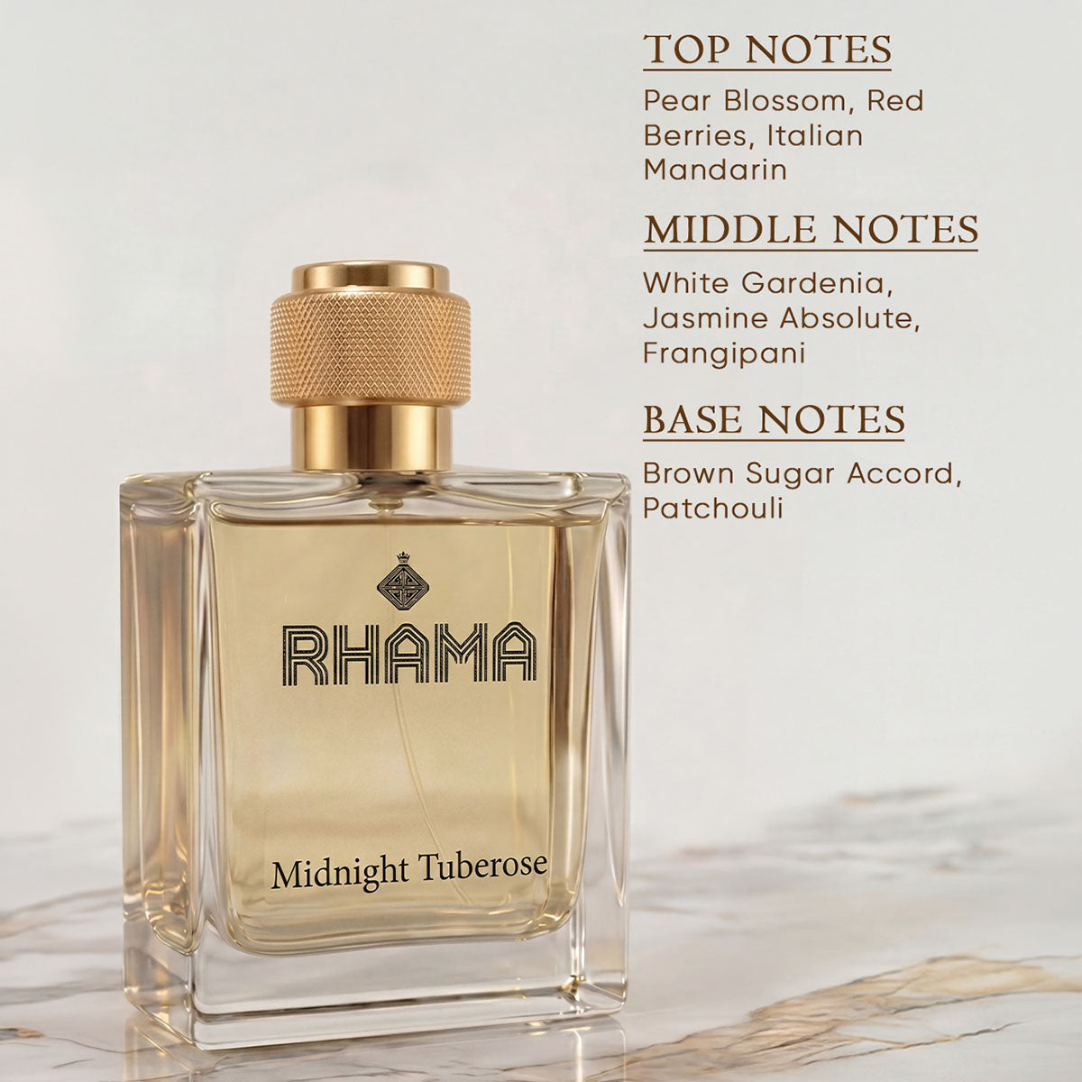 RHAMA Midnight Tuberose 50 ml perfume top, middle and base notes