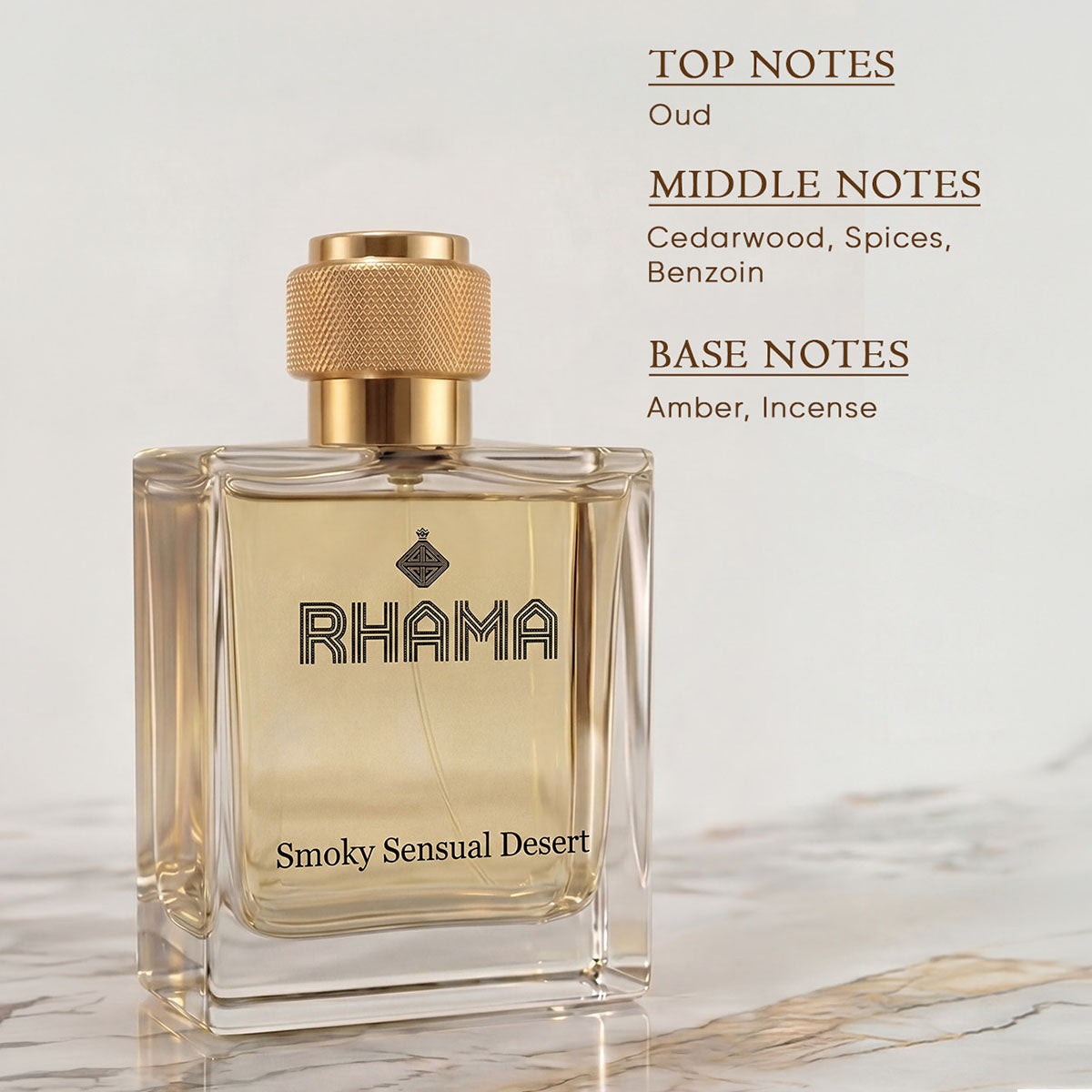 RHAMA Smoky Sensual Desert 50 ml perfume top, middle and base notes