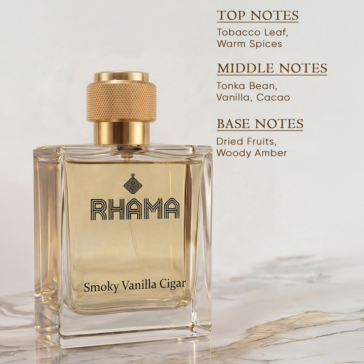 RHAMA Smoky Vanilla Cigar 50 ml perfume top, middle and base notes
